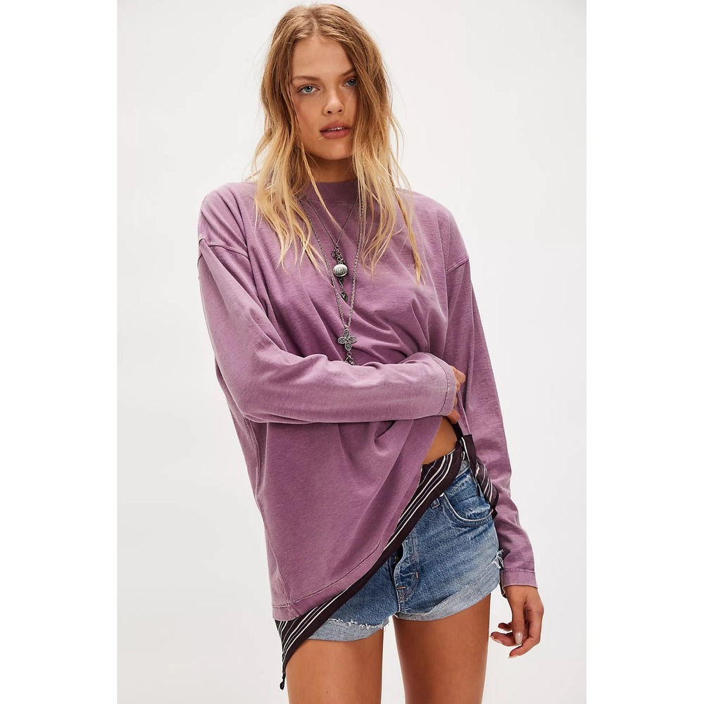 We The Free Free People Be Free Tunic Pink Long Sleeve Mock Neck Tee size S
